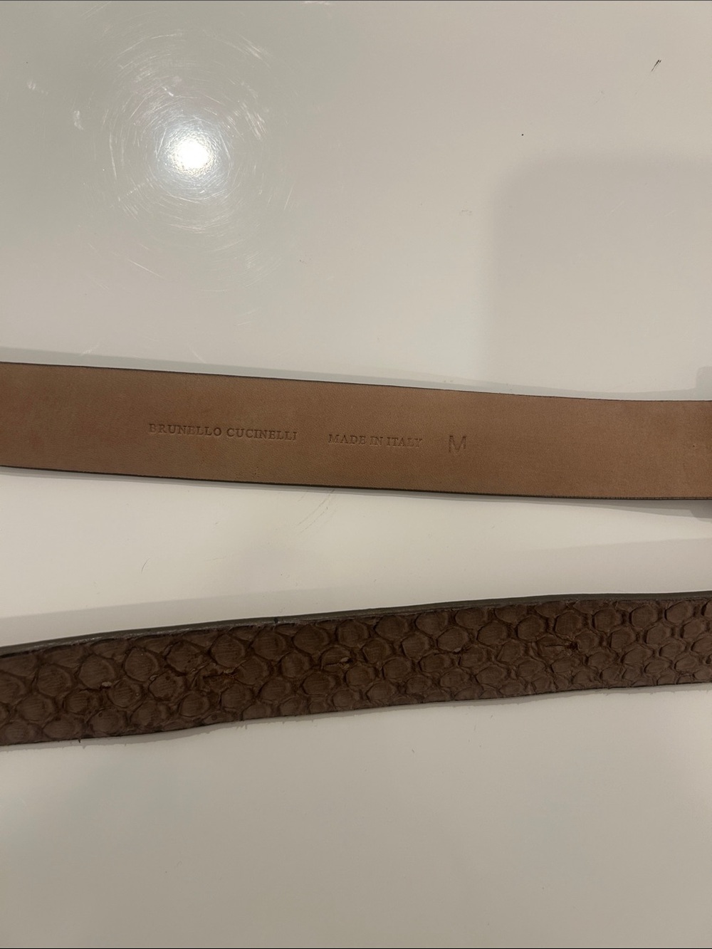 Brunello Cucinelli Brown Leather Men’s Belt with Textured Strap